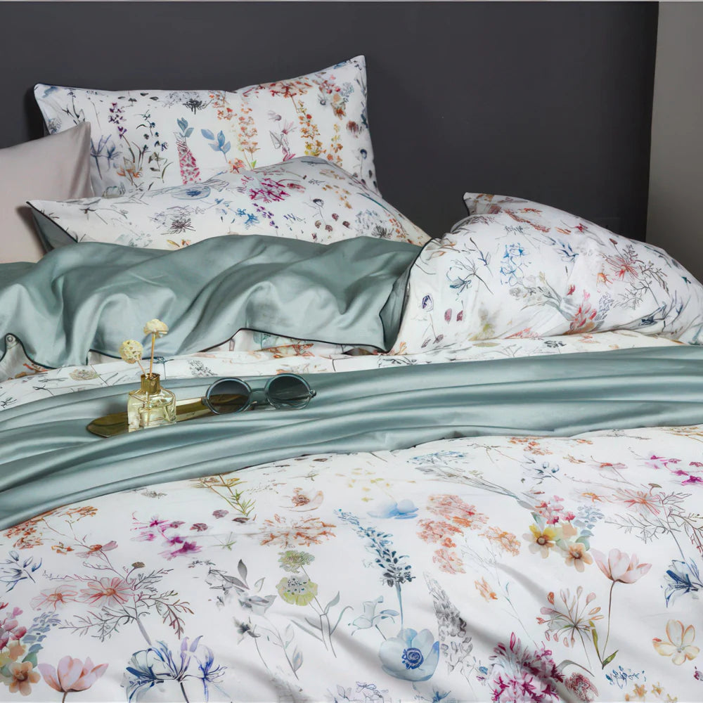 Floraison Élégante Egyptian cotton bedding set, 500 thread count | Green Floral