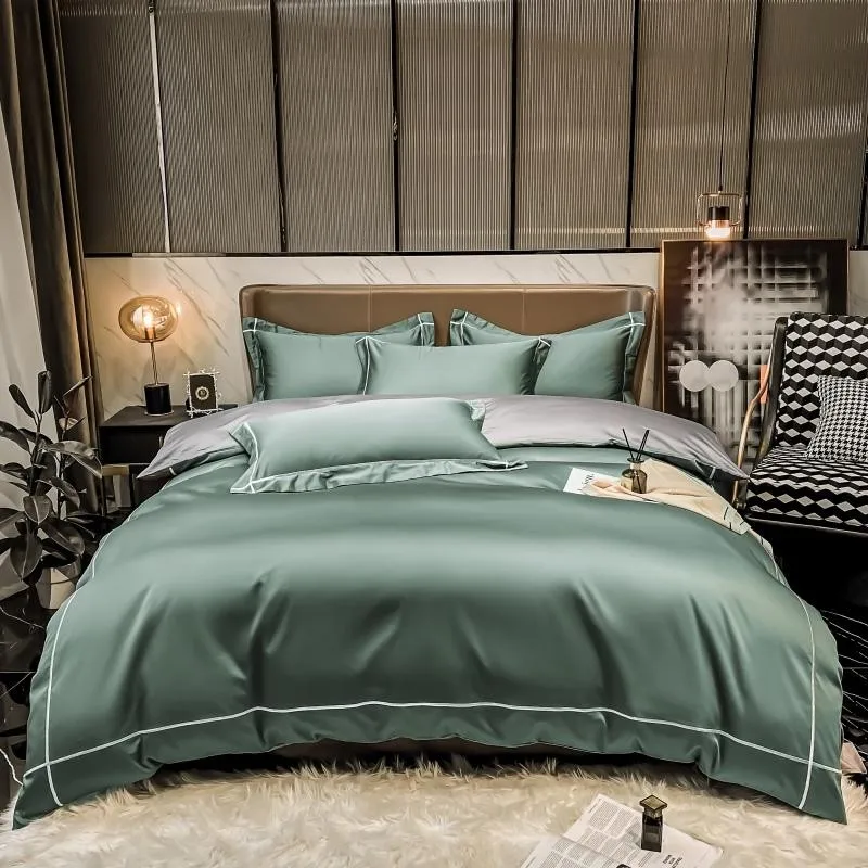Duvet Cover Set in Egyptian Cotton 600 Thread Count | Olive Green