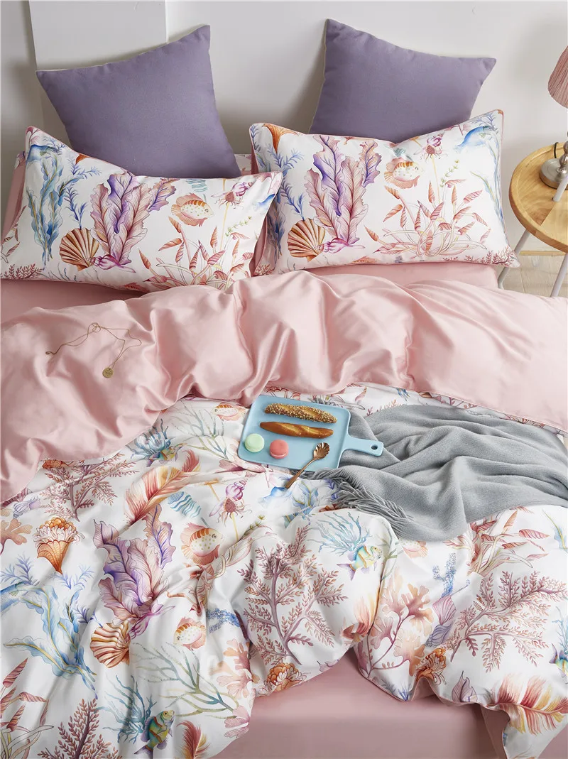 Coral Breeze bedding set made from Egyptian cotton, 500 thread count | Floral pink