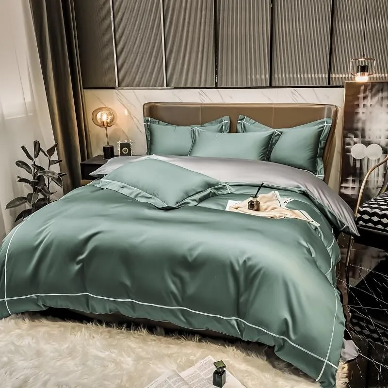 Duvet Cover Set in Egyptian Cotton 600 Thread Count | Olive Green