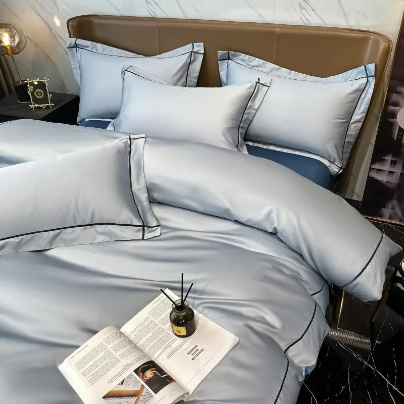 Elmsen Duvet Cover Set in Egyptian Cotton 600 Thread Count | Blue with Black