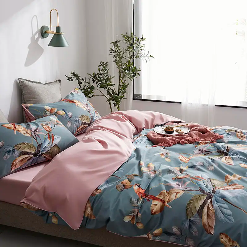 Parrot Poetry Bedding Set in Egyptian Cotton 500 Thread Count | Blue-Green