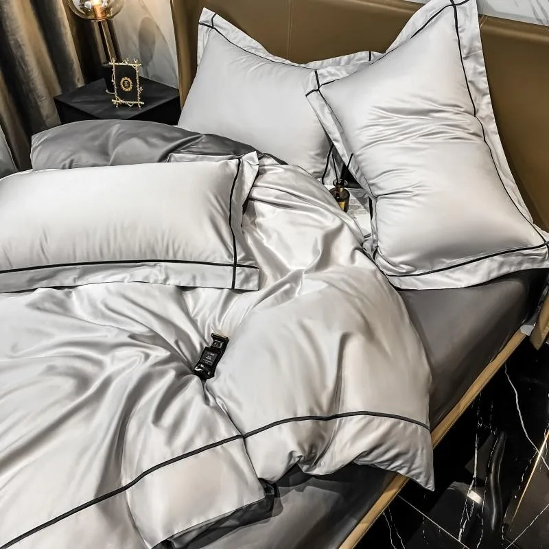 Elmsen duvet cover set made from Egyptian cotton, 600 thread count | Gray with black