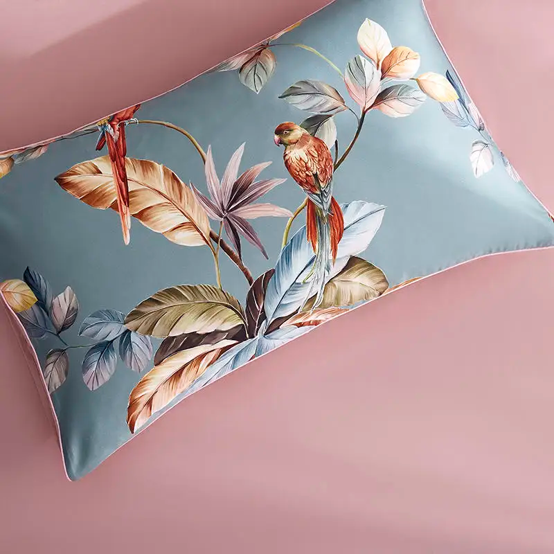 Parrot Poetry Bedding Set in Egyptian Cotton 500 Thread Count | Blue-Green