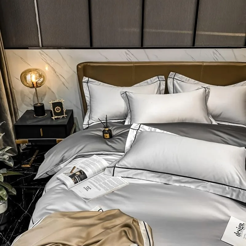 Elmsen duvet cover set made from Egyptian cotton, 600 thread count | Gray with black