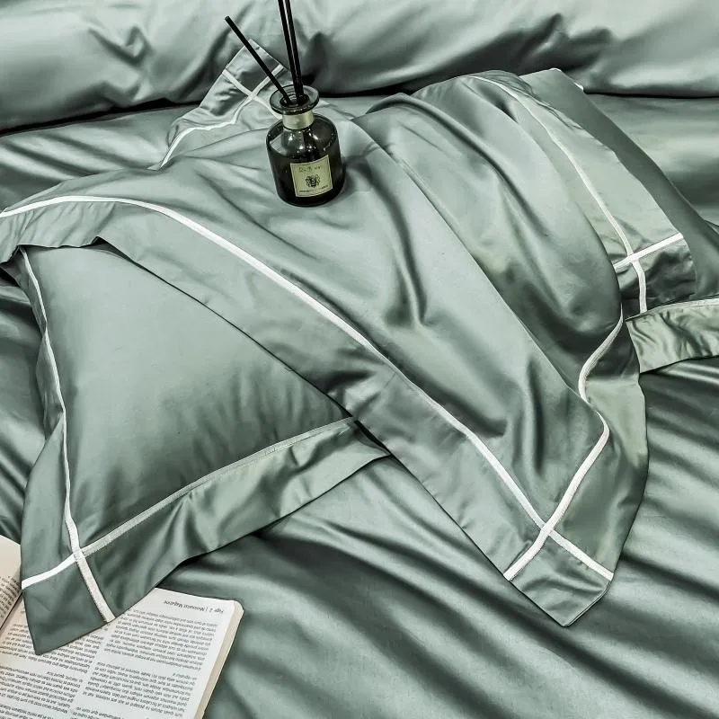 Duvet Cover Set in Egyptian Cotton 600 Thread Count | Olive Green