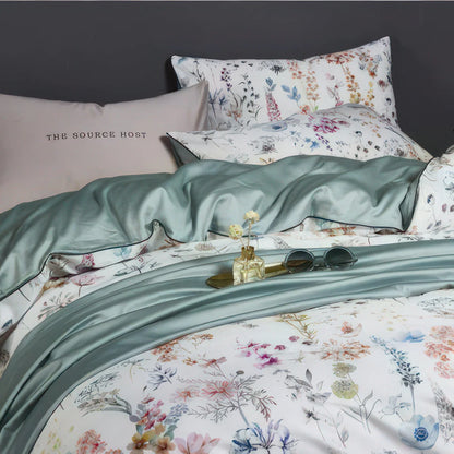 Floraison Élégante Egyptian cotton bedding set, 500 thread count | Green Floral