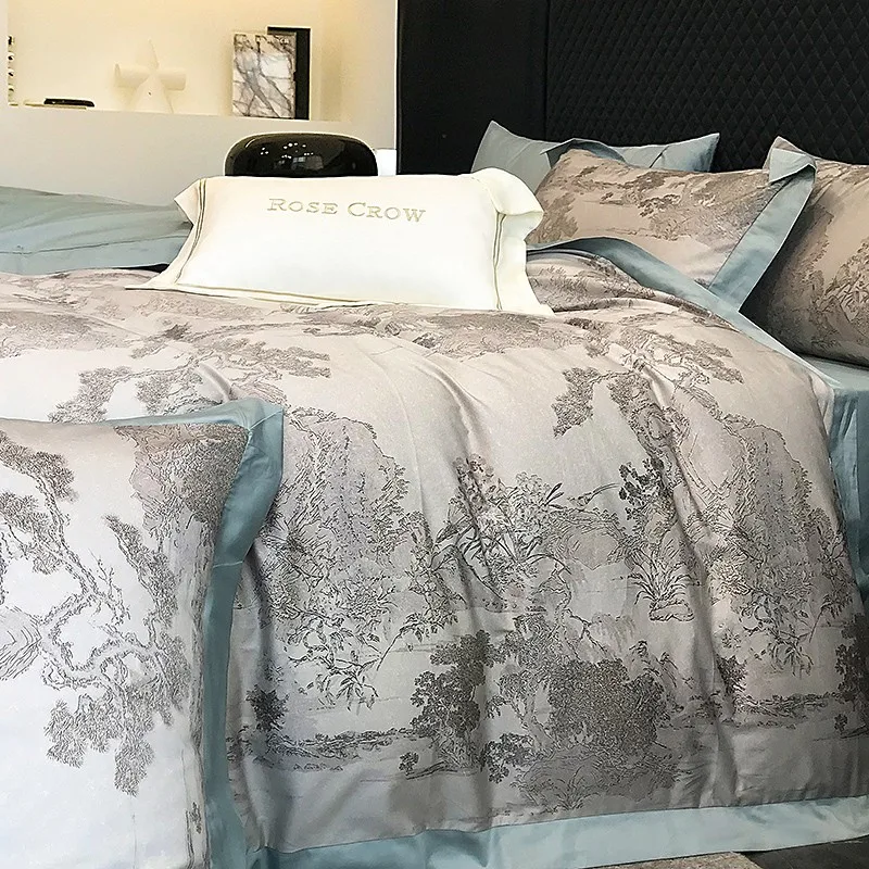 Wiesenhof duvet cover set made from Egyptian cotton, 1000 thread count | Gray floral