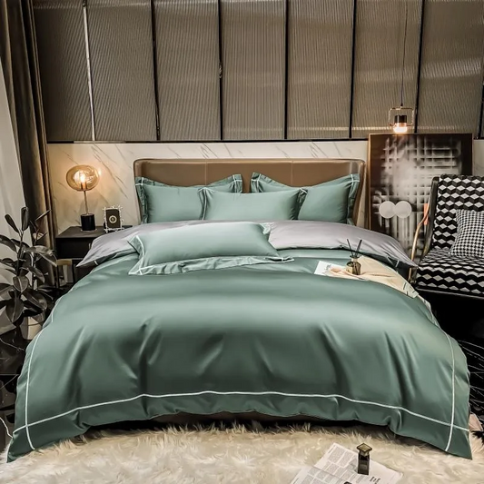 Duvet Cover Set in Egyptian Cotton 600 Thread Count | Olive Green