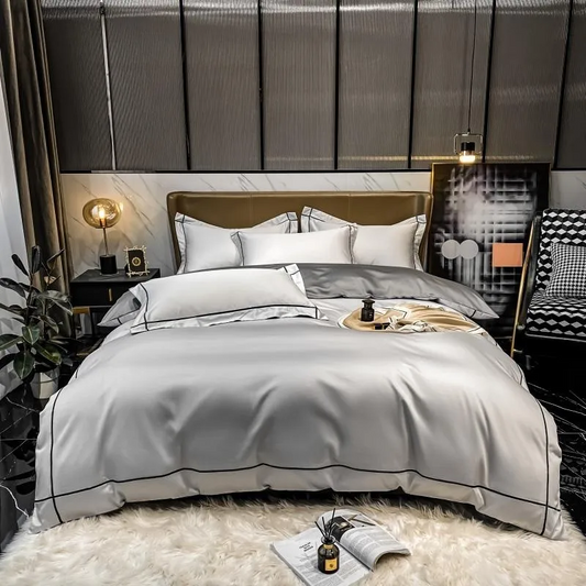 Elmsen duvet cover set made from Egyptian cotton, 600 thread count | Gray with black