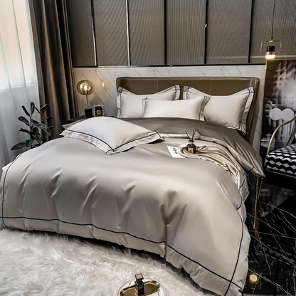 Elmsen Duvet Cover Set in Egyptian Cotton 600 Thread Count | Beige with Black