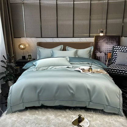 Elmsen duvet cover set made from Egyptian cotton, 600 thread count | Blue with gold