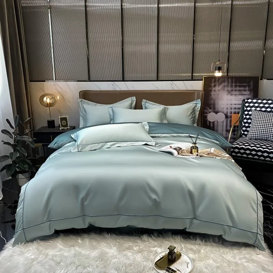 Elmsen duvet cover set made from Egyptian cotton, 600 thread count | Blue with gold
