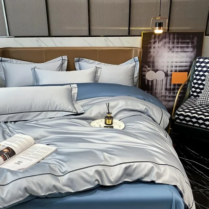 Elmsen Duvet Cover Set in Egyptian Cotton 600 Thread Count | Blue with Black