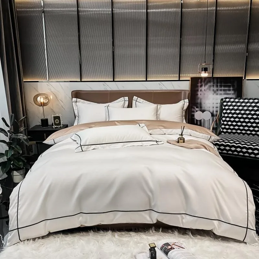 Elmsen Duvet Cover Set in Egyptian Cotton 600 Thread Count | White with Black