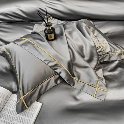 Elmsen duvet cover set made from Egyptian cotton, 600 thread count | Gray with gold