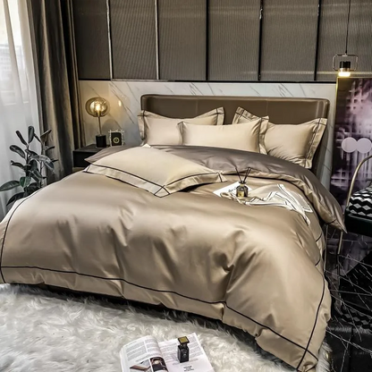 Elmsen duvet cover set made from Egyptian cotton, 600 thread count | Gold