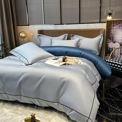 Elmsen Duvet Cover Set in Egyptian Cotton 600 Thread Count | Blue with Black
