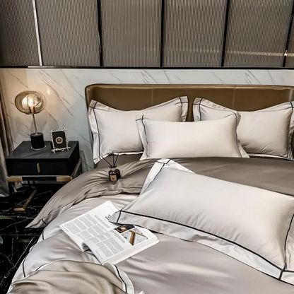Elmsen Duvet Cover Set in Egyptian Cotton 600 Thread Count | Beige with Black