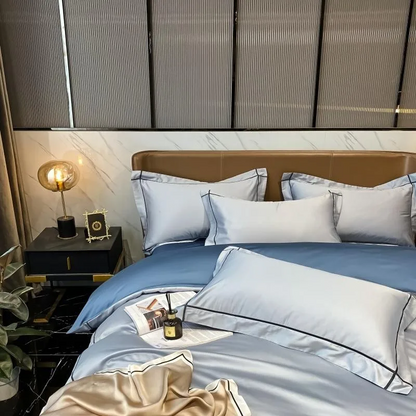 Elmsen Duvet Cover Set in Egyptian Cotton 600 Thread Count | Blue with Black