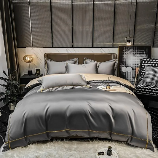 Elmsen duvet cover set made from Egyptian cotton, 600 thread count | Gray with gold