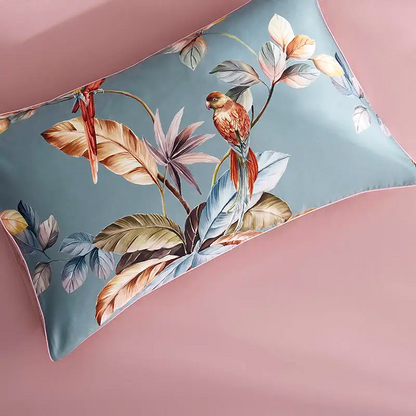 Parrot Poetry Bedding Set in Egyptian Cotton 500 Thread Count | Blue-Green