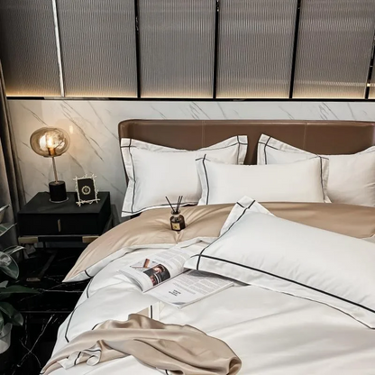 Elmsen Duvet Cover Set in Egyptian Cotton 600 Thread Count | White with Black