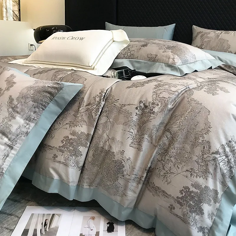Wiesenhof duvet cover set made from Egyptian cotton, 1000 thread count | Gray floral
